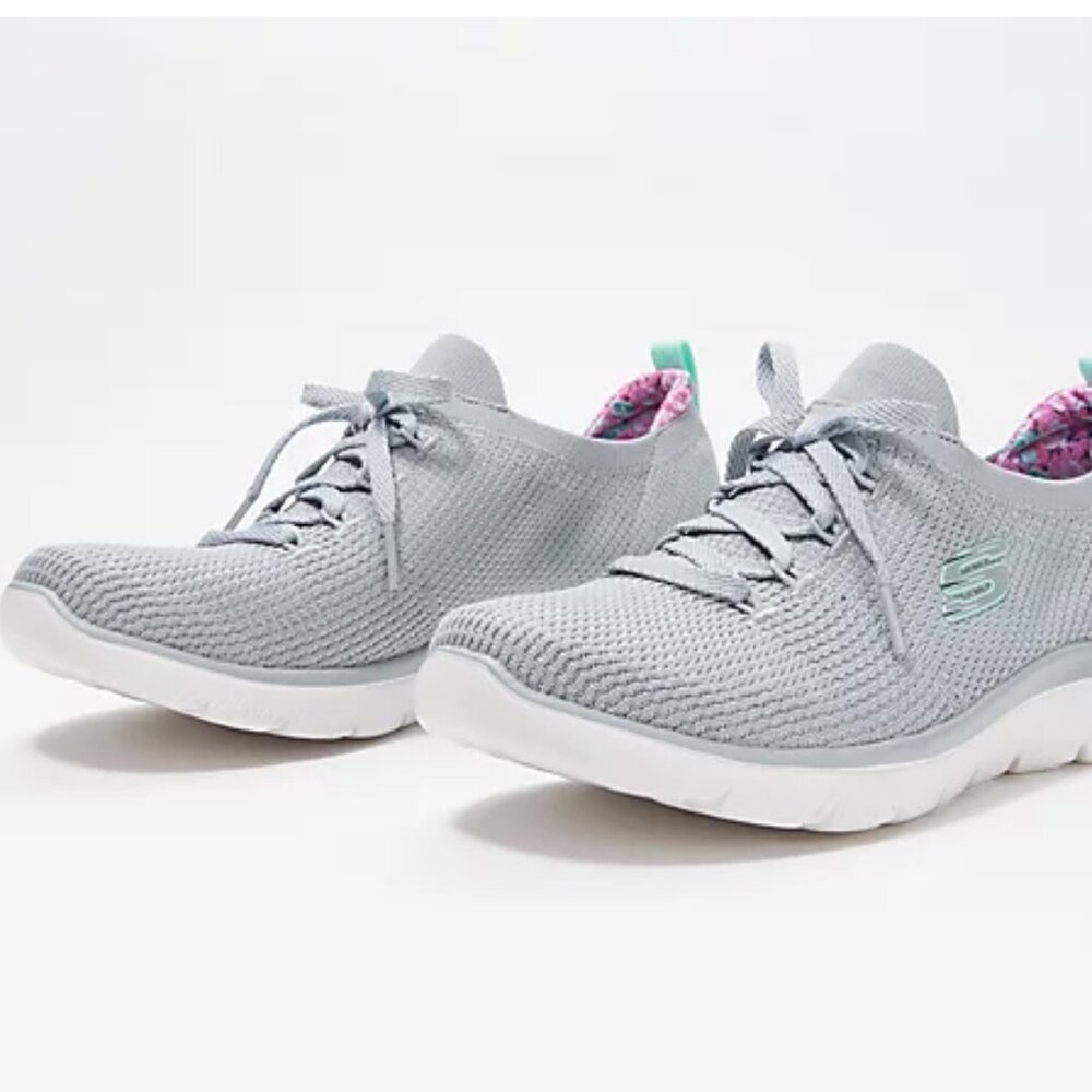 Skechers Faux Lace Washable Mesh Sneakers - Summits Merry Garden - Grey 10M